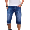 Shorts Homme En Coton Mélangé Bleu À Longueur Genou, Style Vêtement De Rue Avec Élasticité Confortable