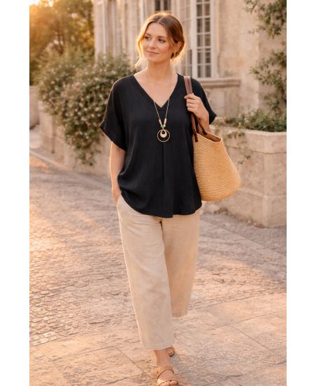 TOP FLUIDE TEXTURE AVEC COLLIER