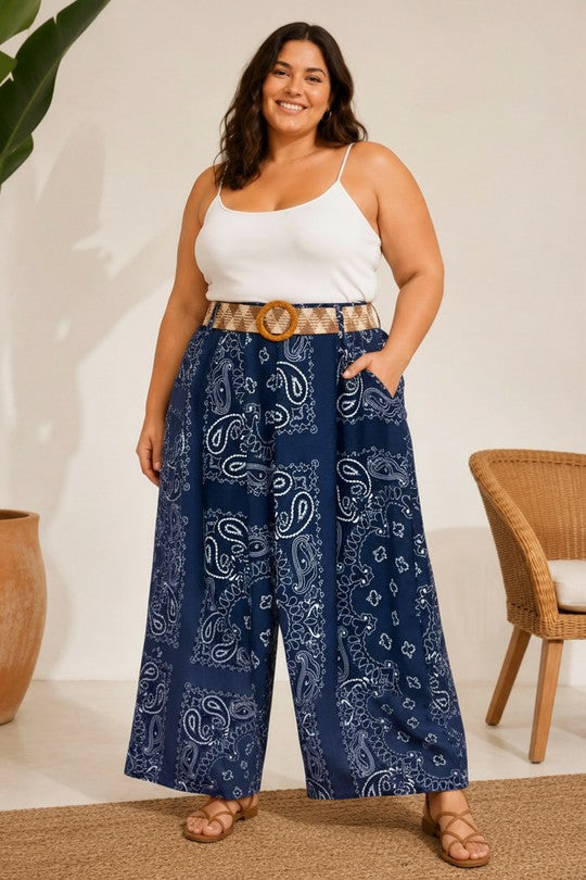 Pantalon Large Paisley avec Ceinture