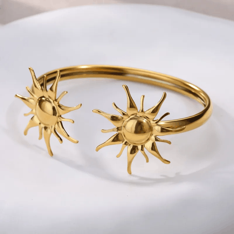 Bracelet Ouvert Golden Sun | Acier Inoxydable Plaqué Titane Or Bijou Luxe Européen Antipatinage