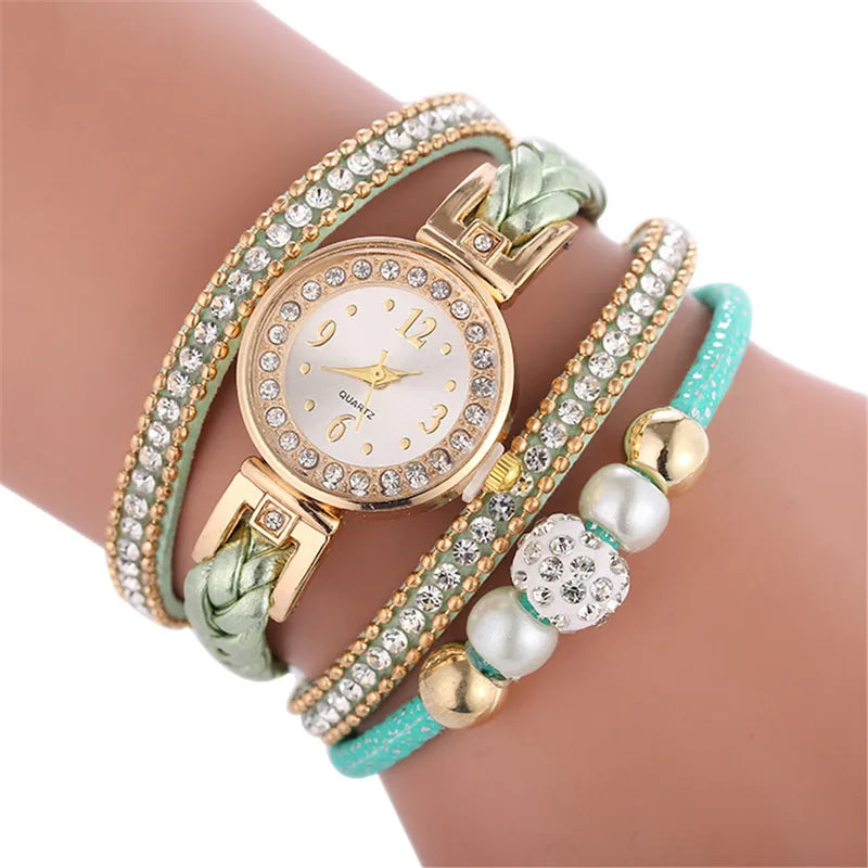 Montre Femme Quartz Bracelet Multicouche Strass & Perles – 5 Coloris