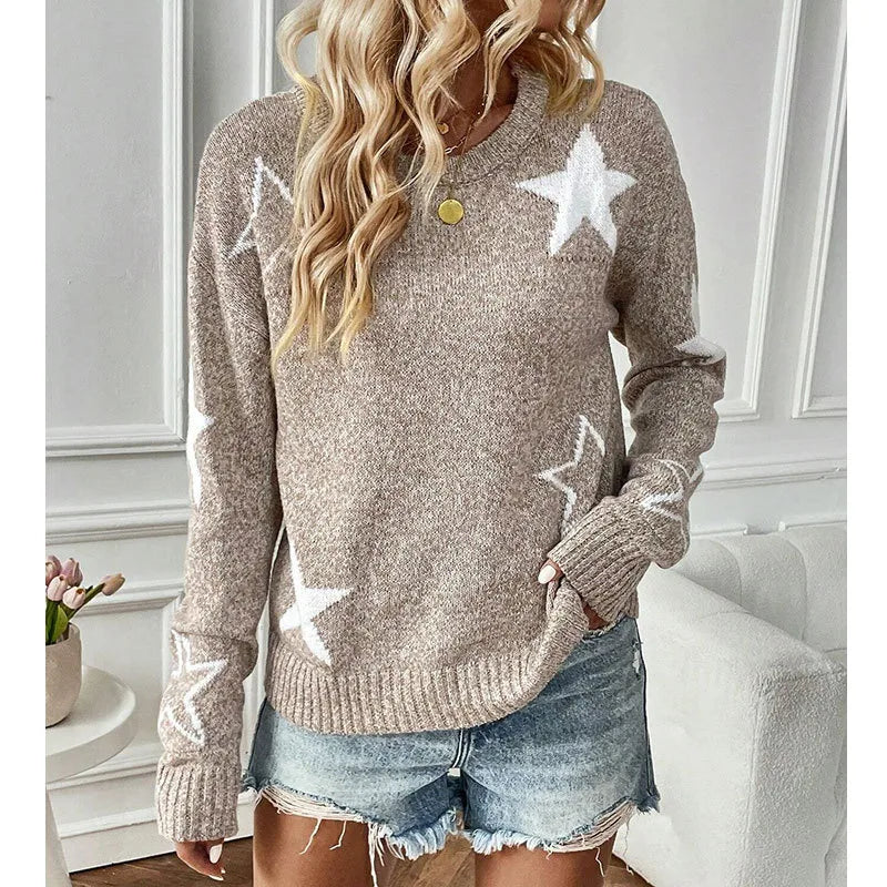 Pull Femme À Manches Longues En Polyester Avec Motif Étoile Et Poche