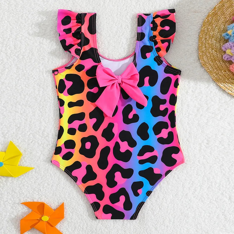 Maillot De Bain Une-pièce Fille Imprimé Léopard En Polyester, Spécialement Conçu Pour La Natation