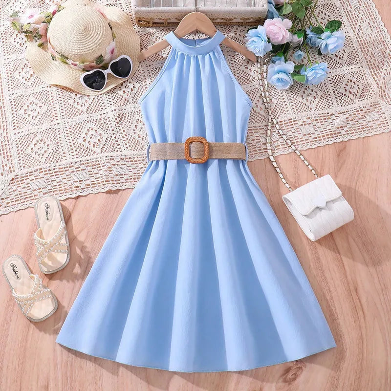 Élégant Couleur Unie Polyester Filles Robes