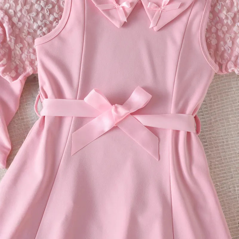 Ensemble Jupe 2 Pièces Rose À Manches Longues En Polyester Avec Motif Uni Et Tissage Jacquard Pour Enfants
