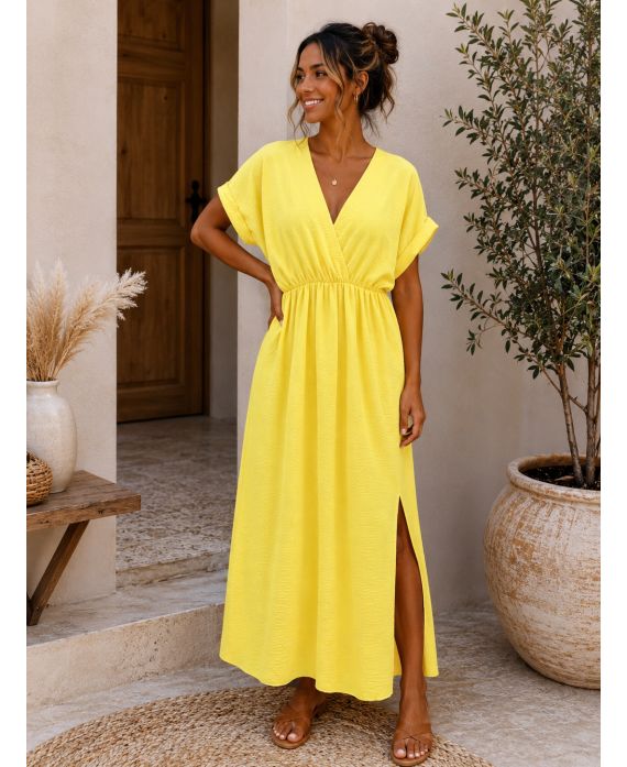 Robe Maxi Col V Manches Courtes