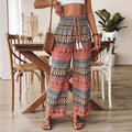 Pantalon Décontracté À Taille Haute Élastique Imprimé Bohème Mode Féminine Nouveau Style Vintage Boho Coupe Ample Longs Pantalons