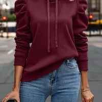 Sweat à capuche Femme Manches Longues En Élasthanne Couleur Unie