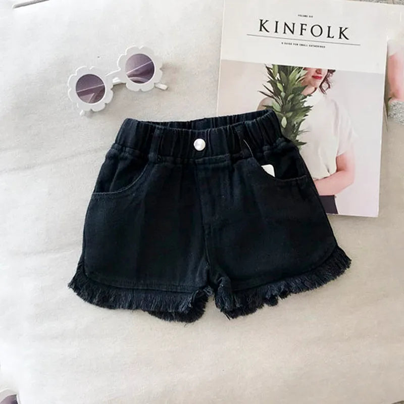 Shorts Pour Fille En Coton (plus De 90%) Couleur Unie Blanc, Taille Petite Enfance 3-6 Ans, Pantalon Court Confortable