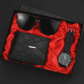 Coffret Cadeau Luxe Homme – Montre Quartz Cadran Rond & Lunettes de Soleil, Bracelet Cuir Boucle Ardillon