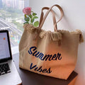 Grand Sac À Bandoulière De Plage À Pompon Grande Capacité, Sac Simple Pour Maman, Forme De Seau En Toile, Couleur Unie, Sac À Main Pour Femmes Printemps Été