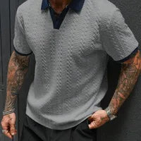 Polo Homme En Polyester À Manches Courtes, Style Décontracté Avec Col En Enfilage Et Motif Jacquard