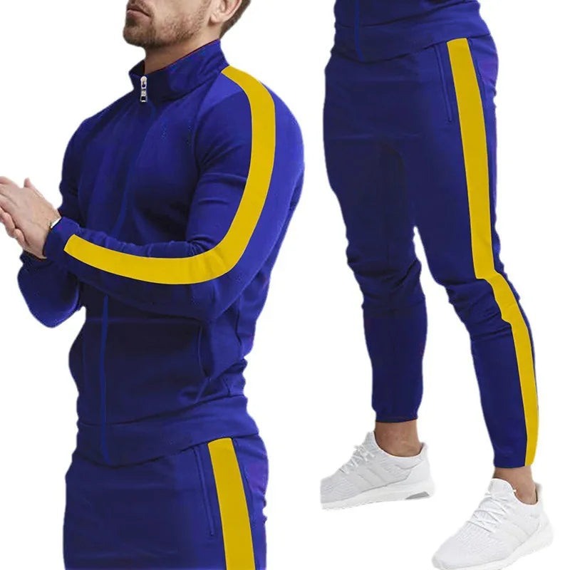 Ensemble Coordonné Pantalon Homme Décontracté En Mélange Coton Motif Épissage Sport