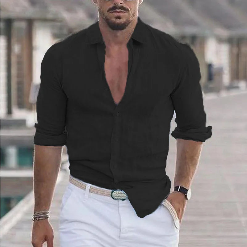 Chemise Lin Homme Manches Longues – Style Hawaïen Décontracté