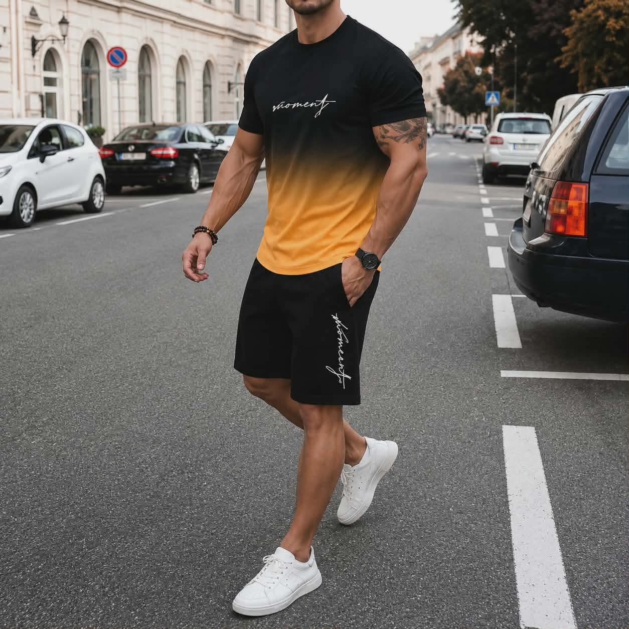 Décontractée Hommes Élégant Style Simple Vêtement De Rue Lettre Polyester Tissu De Maille Ensemble Coordonné De Shorts