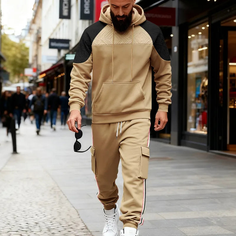 Ensemble Homme Décontracté Polyester Sweat Et Hoodie Motif Bloc De Couleur Noir Avec Pantalon