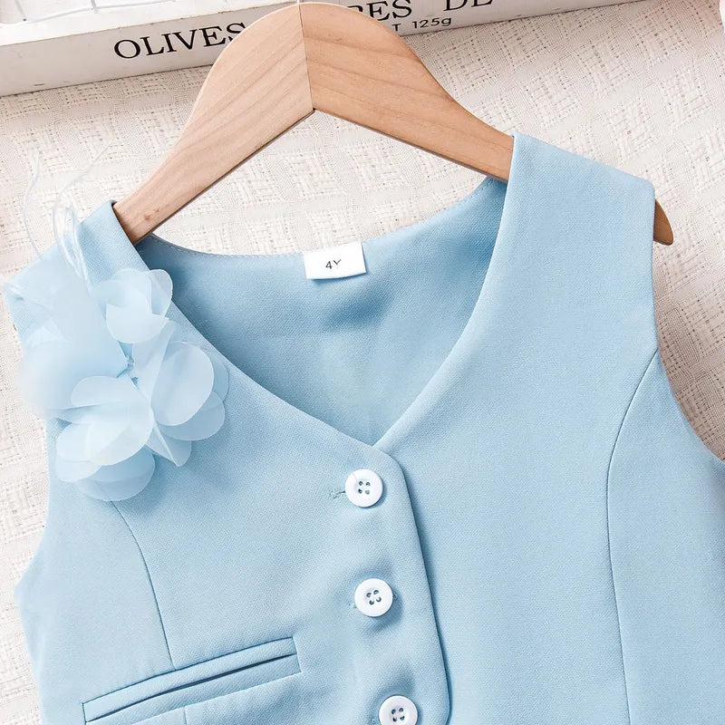 Costume Gilet & Pantalon Fille - Bleu Ciel