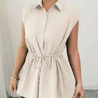 Top Chemise Femme Sans Manches Taille Élastiquée