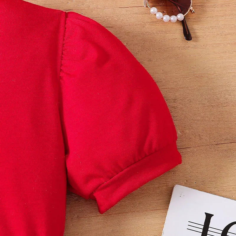 Ensemble Assorti Fille Haut Rouge À Bretelles Avec Nœud & Jupe Courte Imprimé Léopard Style Rétro