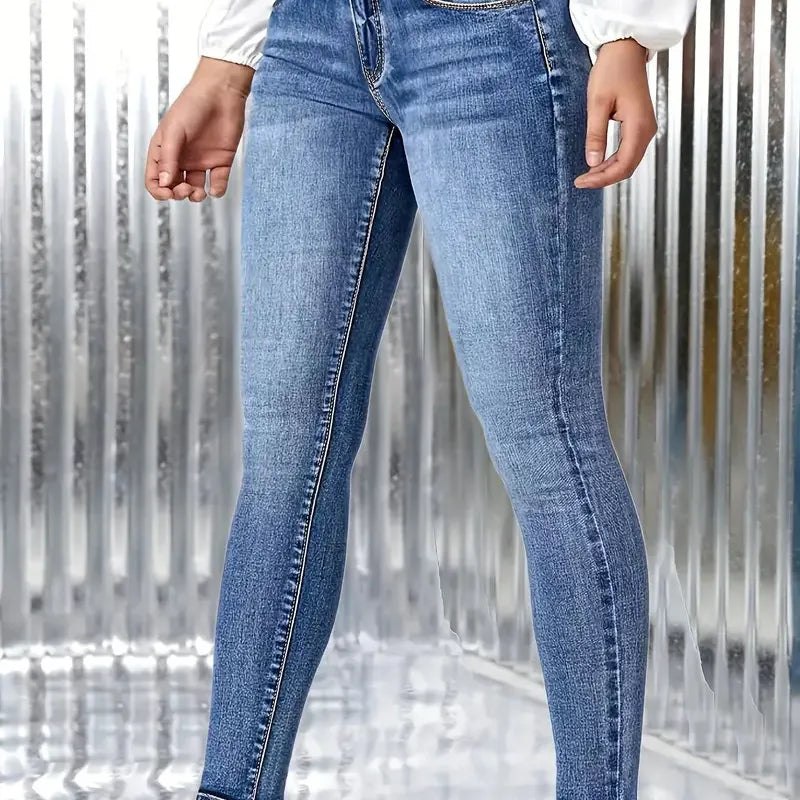 Jeans Slim Fit Haute Elasticité Pour Femmes Style Moderne Mixte Coton Polyester Jeans Dénim