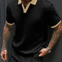 Polo Homme En Polyester À Manches Courtes, Style Décontracté Avec Col En Enfilage Et Motif Jacquard