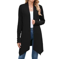 Cardigan Ouvert À Manches Longues Pour Femmes En Coton Et Polyester De Haute Qualité Style Européen Tendance Automnale Couleur Unie