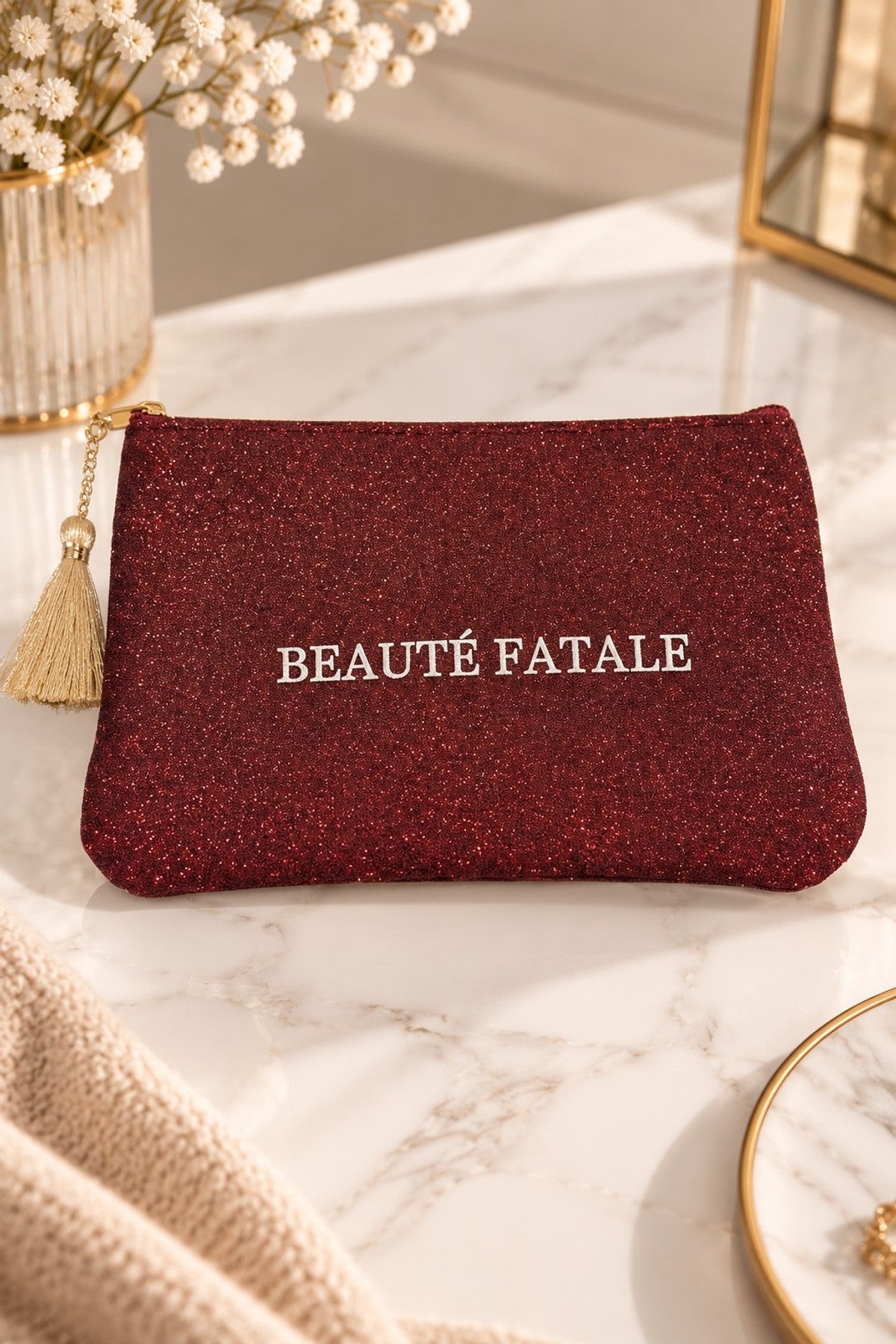 Pochette brillante message brodés
