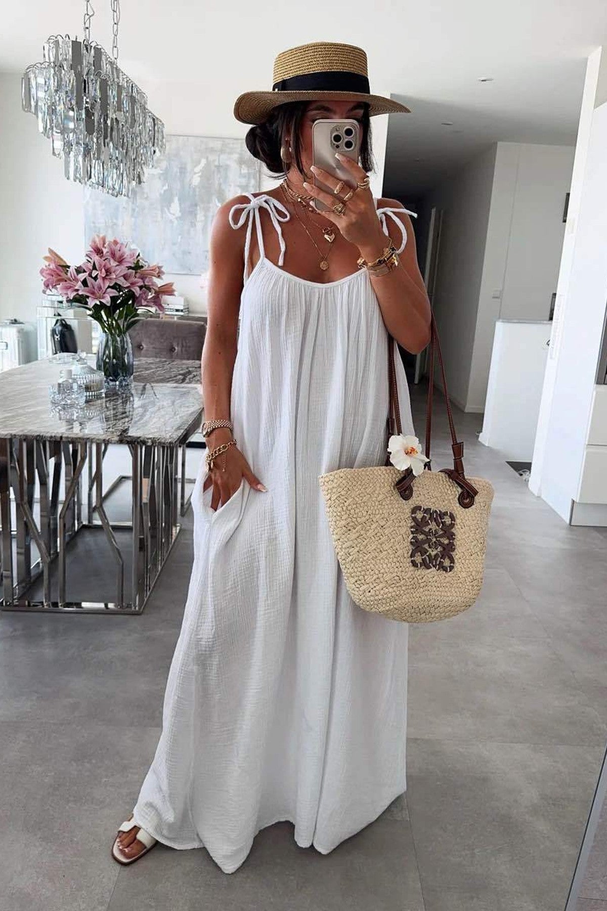 Robe gaze de coton à bretelles