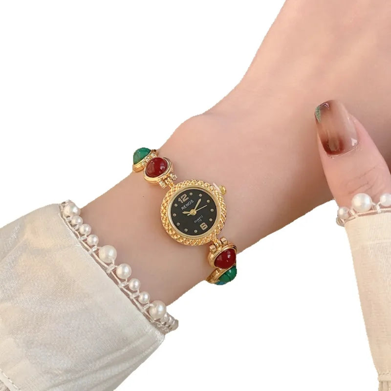 Montre Femme Renos Quartz – Bracelet Bijou Pierres Colorées