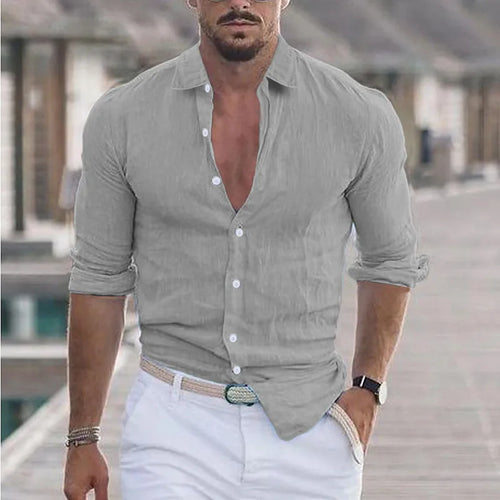 Chemise Lin Homme Manches Longues – Style Hawaïen Décontracté