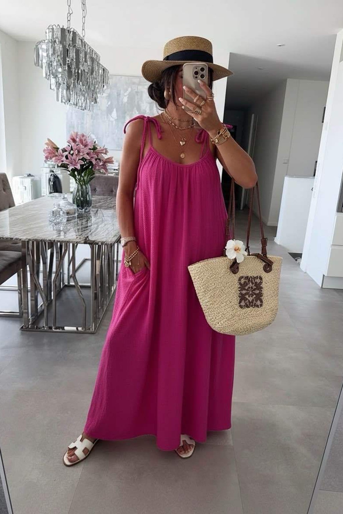 Robe gaze de coton à bretelles