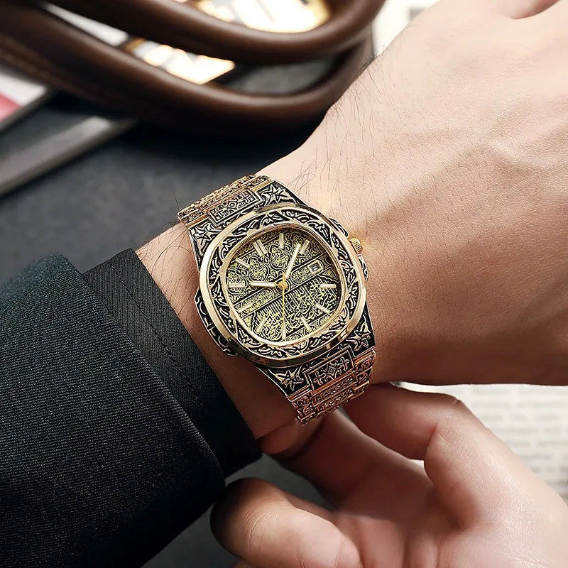 Montre Homme Quartz Relief Sculpté – Bracelet Acier Inoxydable