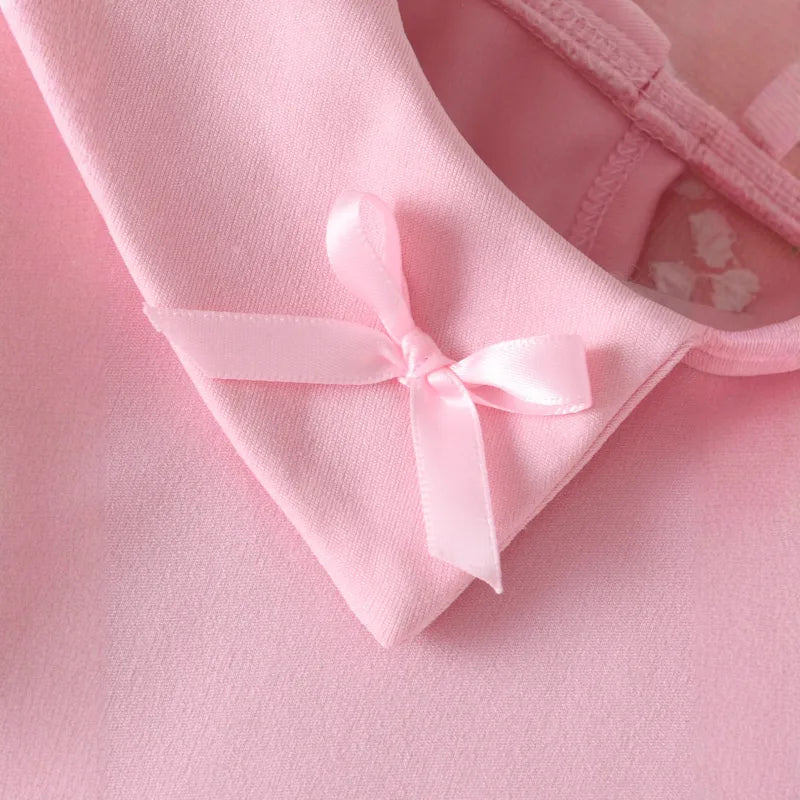 Ensemble Jupe 2 Pièces Rose À Manches Longues En Polyester Avec Motif Uni Et Tissage Jacquard Pour Enfants