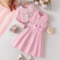 Ensemble Jupe 2 Pièces Rose À Manches Longues En Polyester Avec Motif Uni Et Tissage Jacquard Pour Enfants