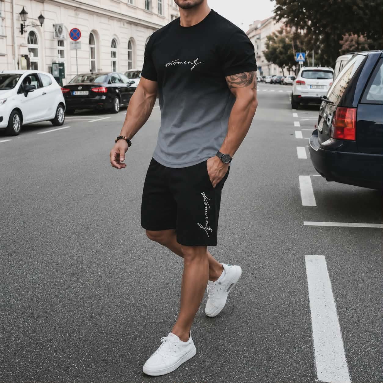 Décontractée Hommes Élégant Style Simple Vêtement De Rue Lettre Polyester Tissu De Maille Ensemble Coordonné De Shorts