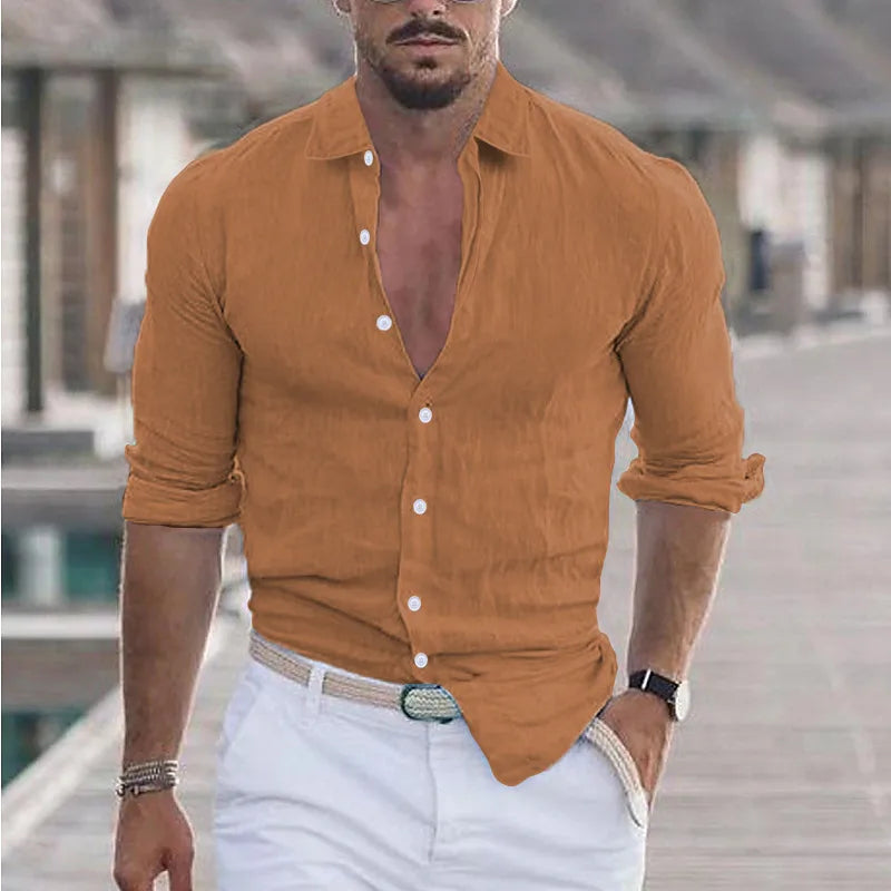 Chemise Lin Homme Manches Longues – Style Hawaïen Décontracté