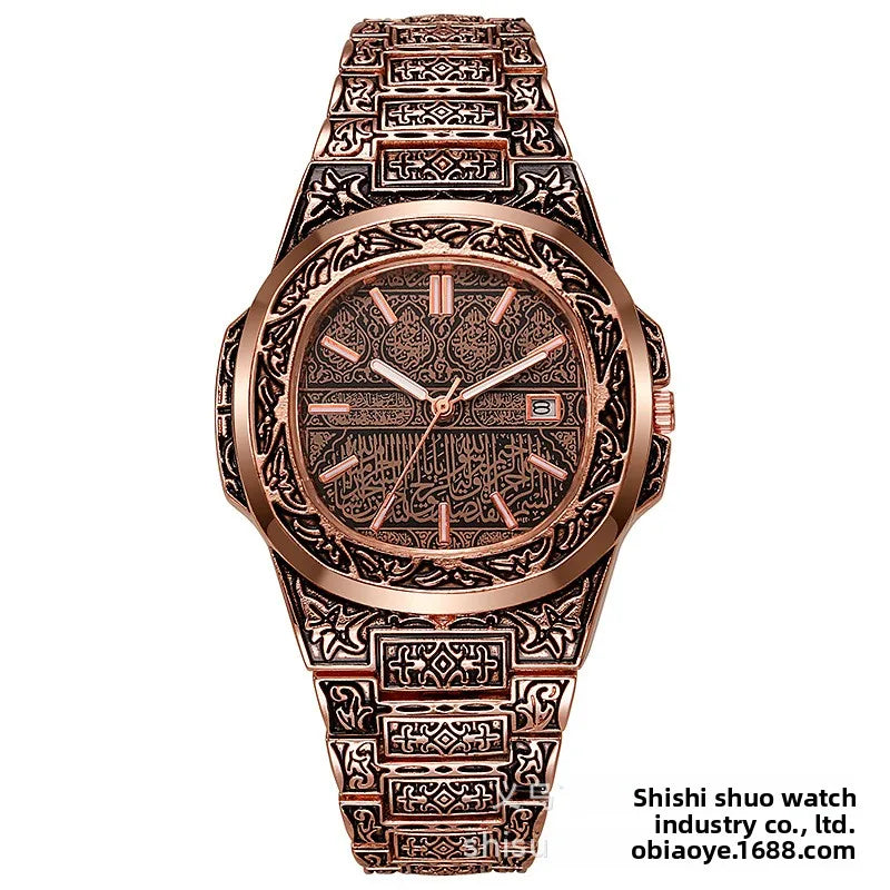 Montre Homme Quartz Relief Sculpté – Bracelet Acier Inoxydable