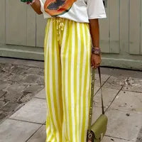Pantalons Décontractés À Motif Bande En Longueur Totale Avec Tissu En Élasthanne Et Imprimé, Style Décontractée