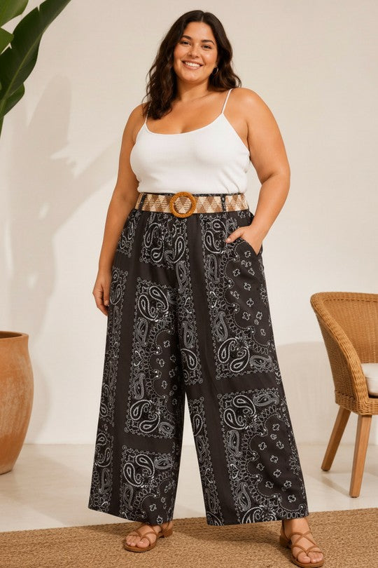 Pantalon Large Paisley avec Ceinture