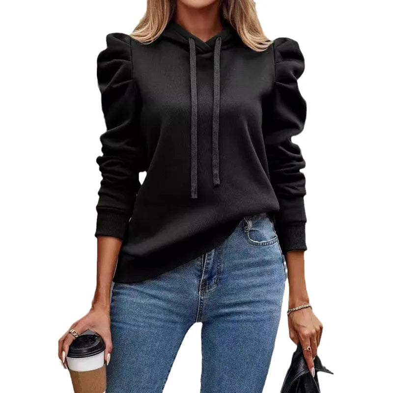 Sweat à capuche Femme Manches Longues En Élasthanne Couleur Unie