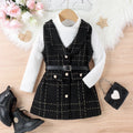 Ensemble Robe Fille 2 Pièces Avec Broderie En Polyester Style Britannique Pour Enfant
