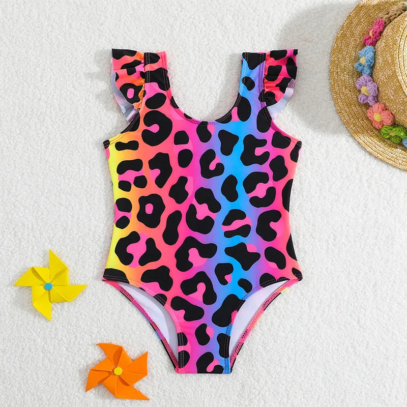 Maillot De Bain Une-pièce Fille Imprimé Léopard En Polyester, Spécialement Conçu Pour La Natation