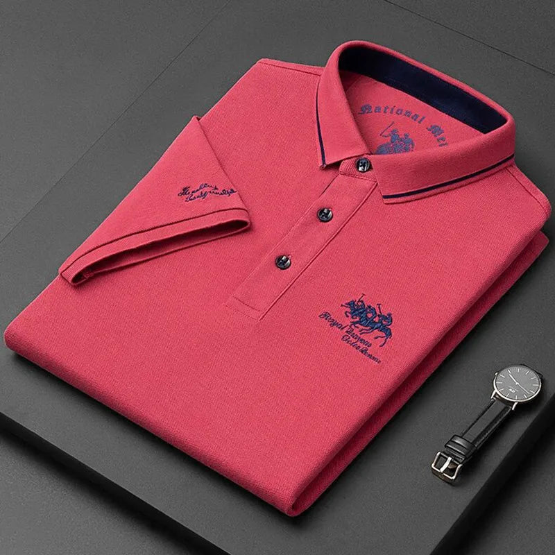 Nouveau T-shirt POLO Brodé de Couleur Pure – Manches Courtes Homme