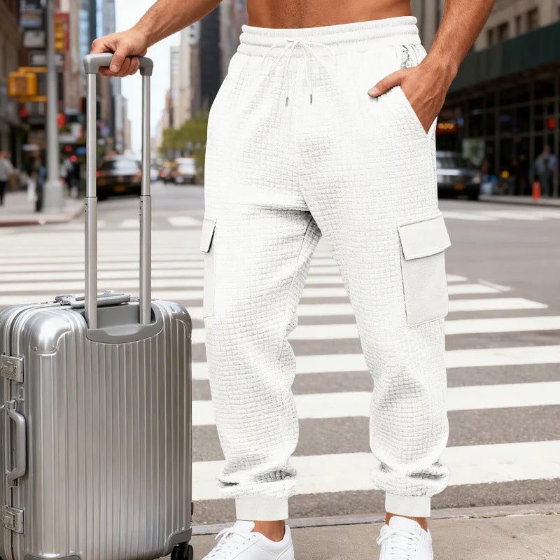 Pantalon De Jogging Homme Décontracté En Polyester Avec Motif Vichy Tissé
