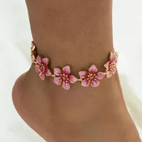 Bracelet De Cheville Élégant Pour Femmes En Acier Inoxydable 316 Orange Avec Émail Et Motif Fleur