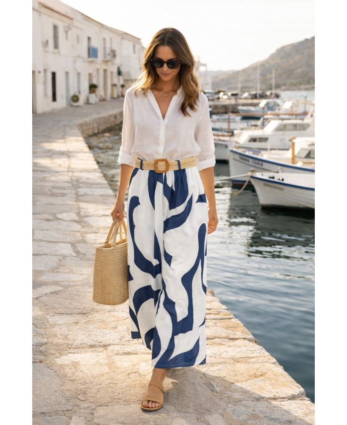 Pantalon Large Imprimé 2 Poches + Ceinture