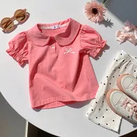 T-shirt Fille À Col Rond En Coton Avec Nœud Papillon Mignon Et Design Élégant Rose