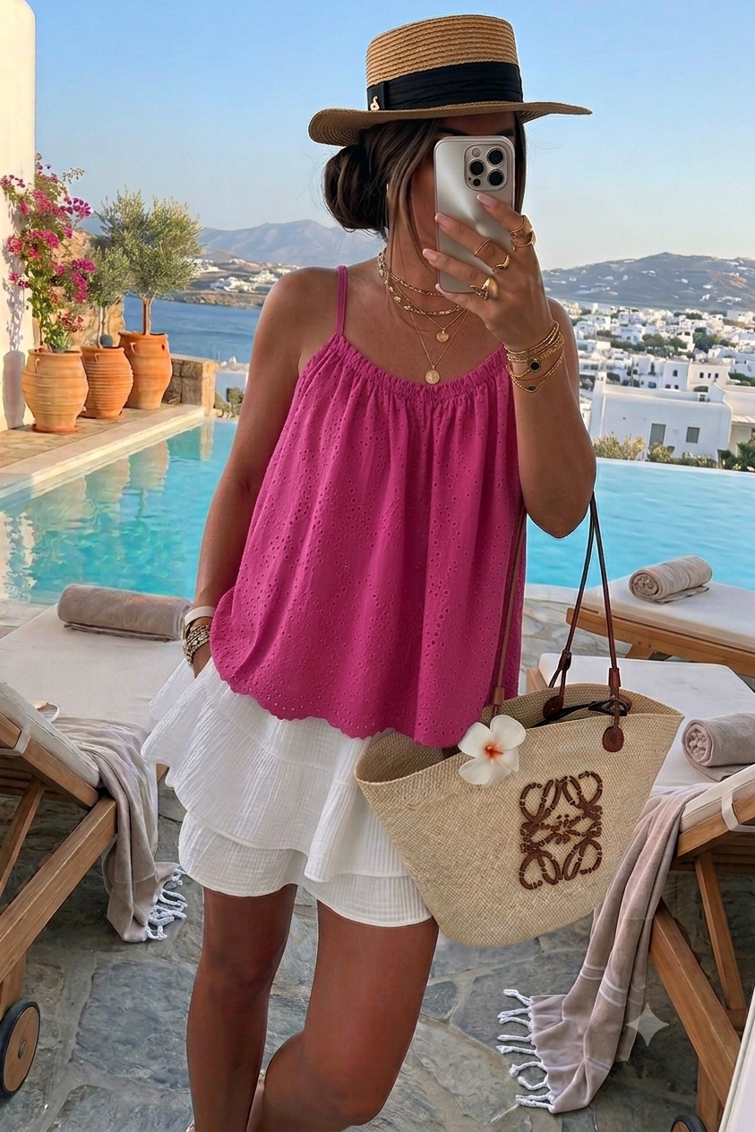 Top à bretelles broderie anglaise en coton