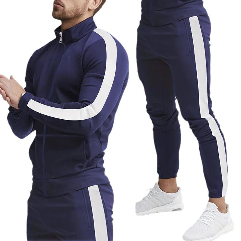 Ensemble Coordonné Pantalon Homme Décontracté En Mélange Coton Motif Épissage Sport
