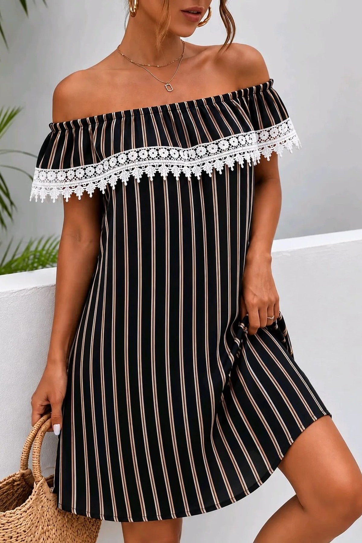 Robe mi-longue rayé